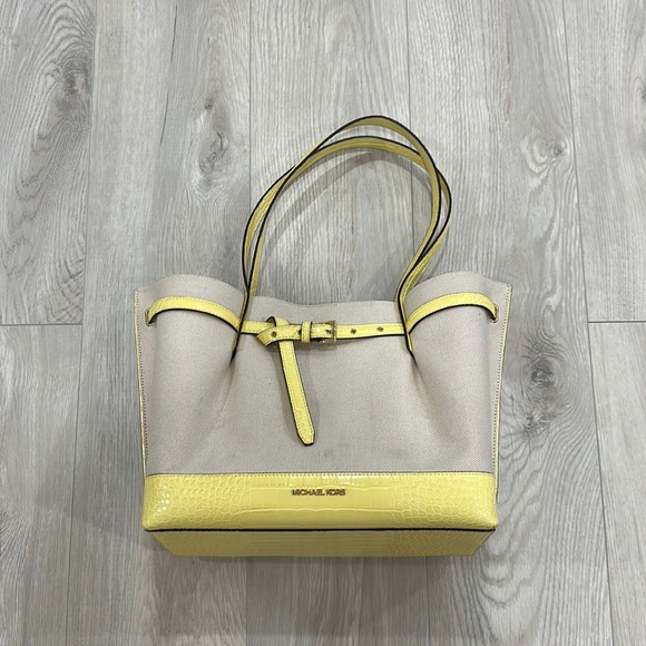 MICHAEL KORS. Emilia Large Canvas and Crocodile Embossed Tote Bag. - Picture 1 of 5